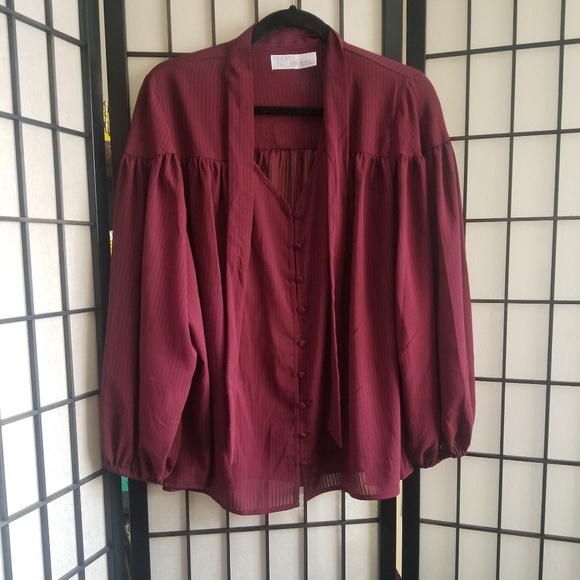 Time and tru burgundy long sleeve neck tie blouse - Picture 6 of 7